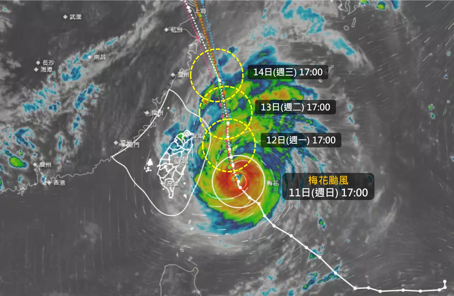 2022年梅花颱風多國路徑動態與衛星資料